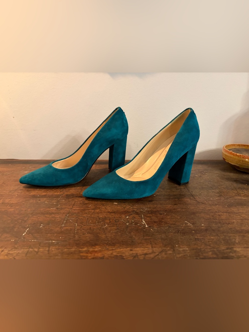 Nine West Teal Suede Pointed Toe Block Heel Pumps Women’s Size 6
